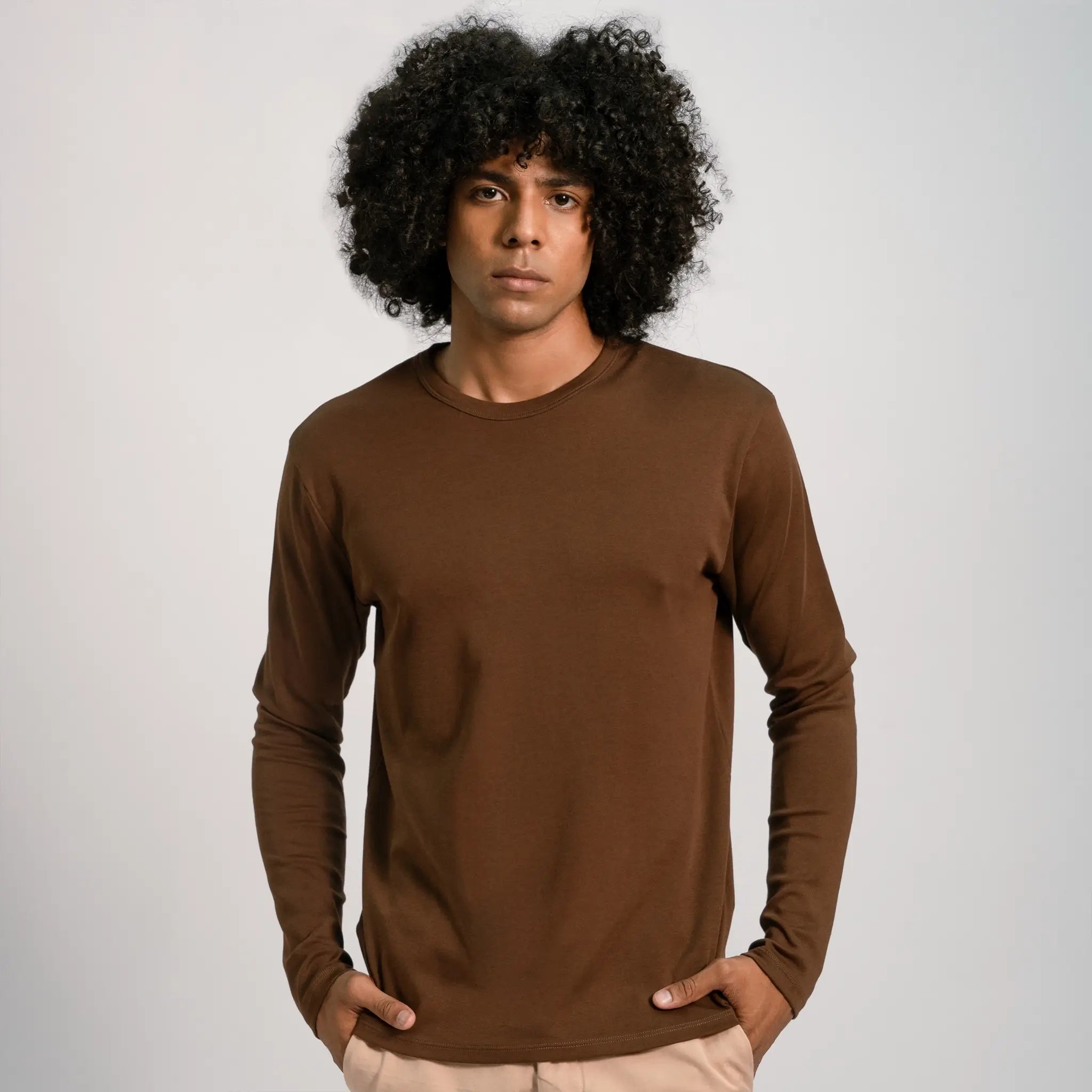 mens all natural tshirt long sleeve color brown