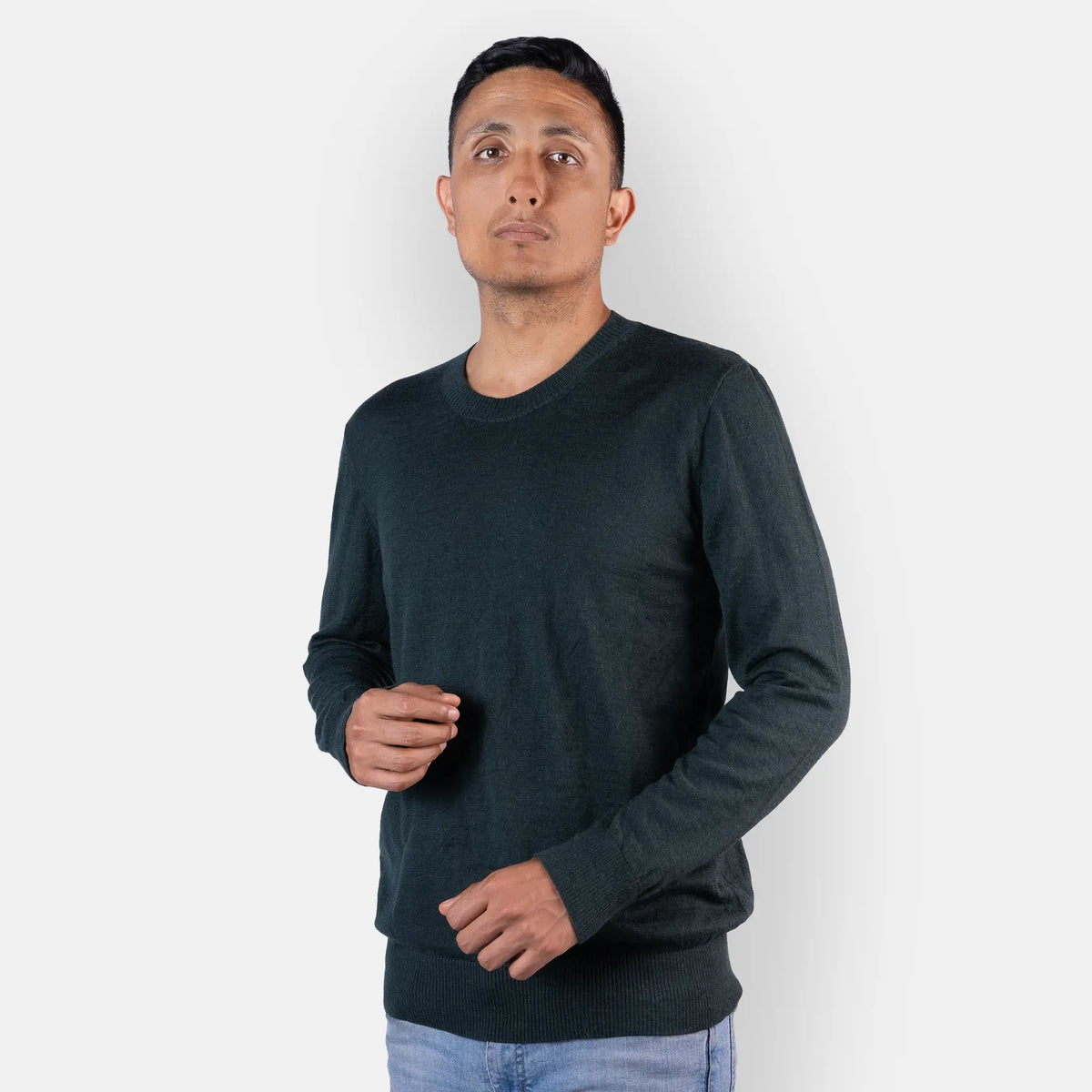 mens alpaca wool sweater breathable color dark green