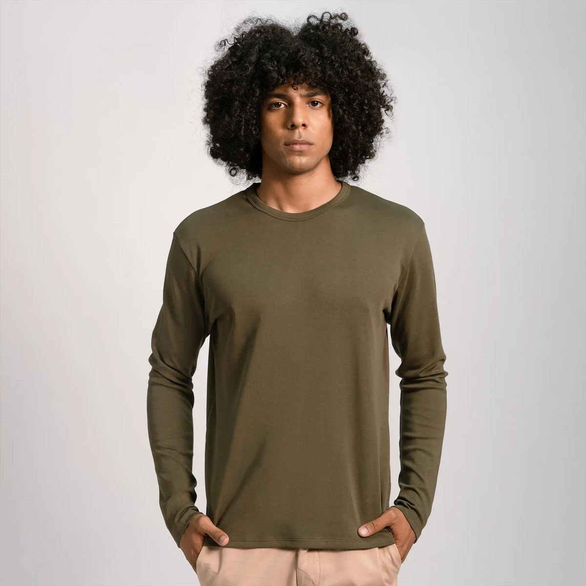mens biodegradable tshirt long sleeve color green