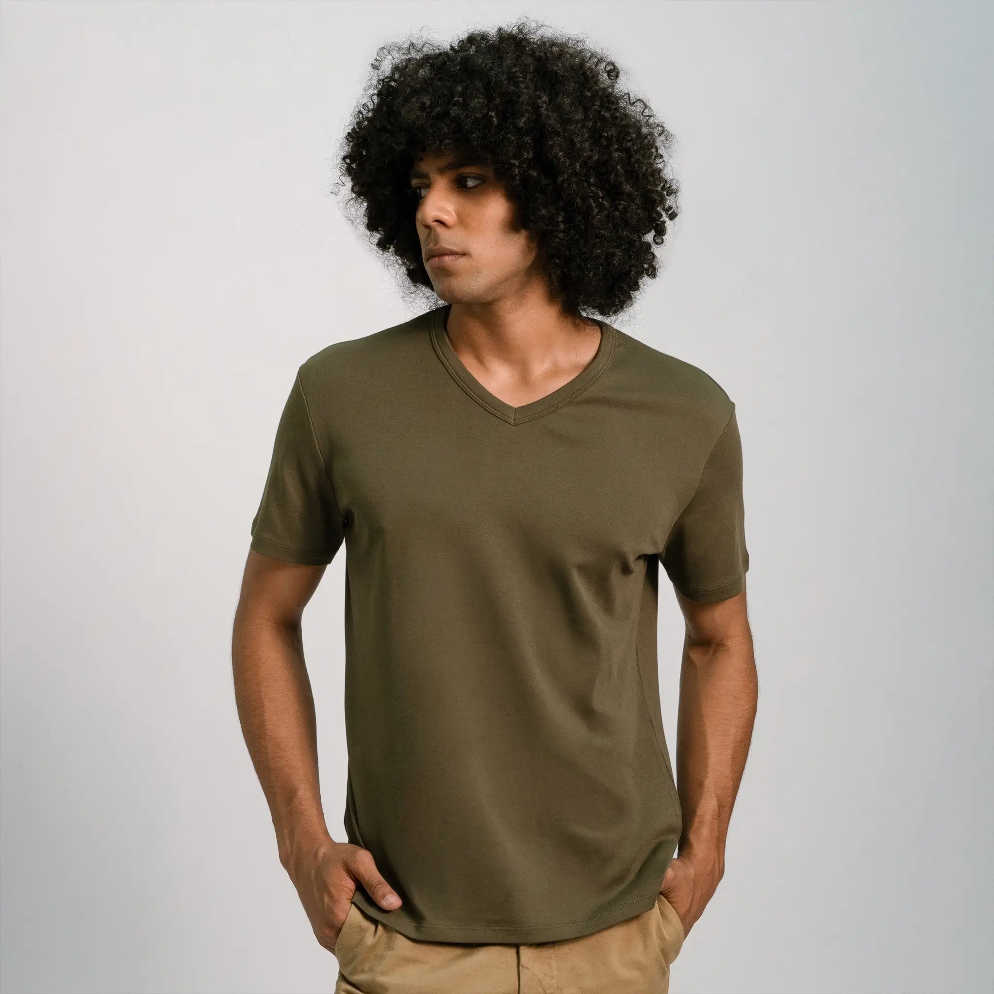 mens biodegradable tshirt vneck color green