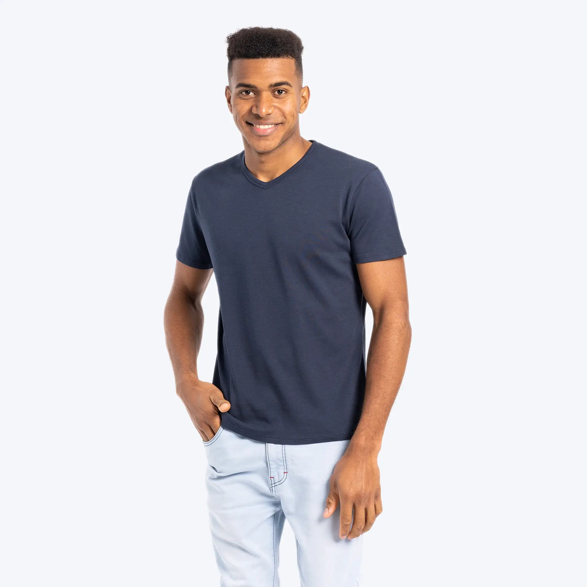 mens eco friendly tshirt vneck color navy blue