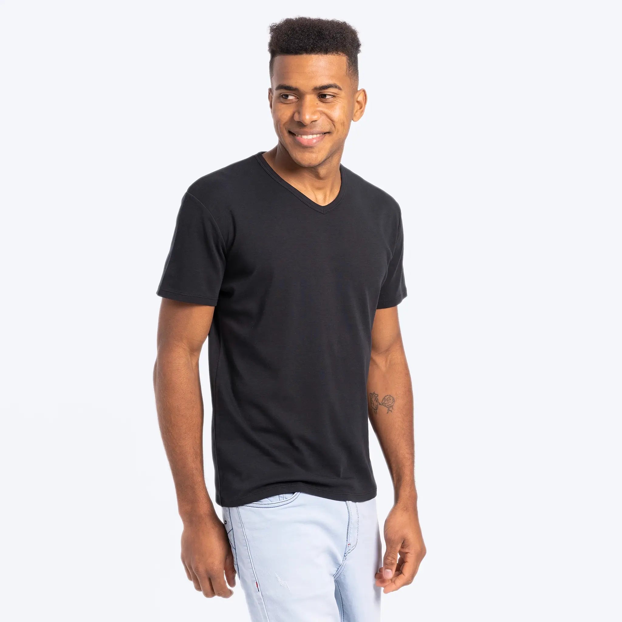 mens indoor tshirt vneck color black