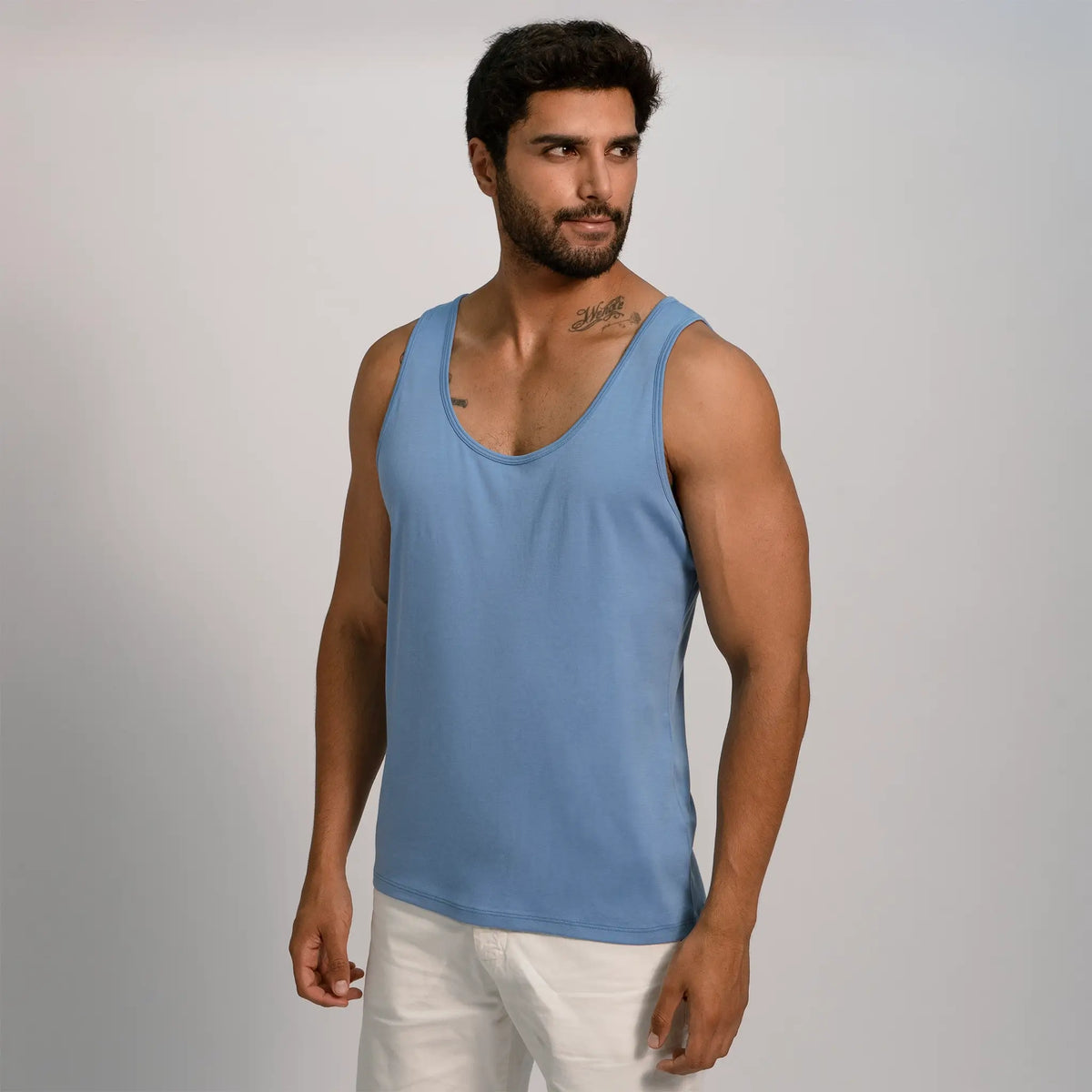mens most sustainable tank top color sky blue