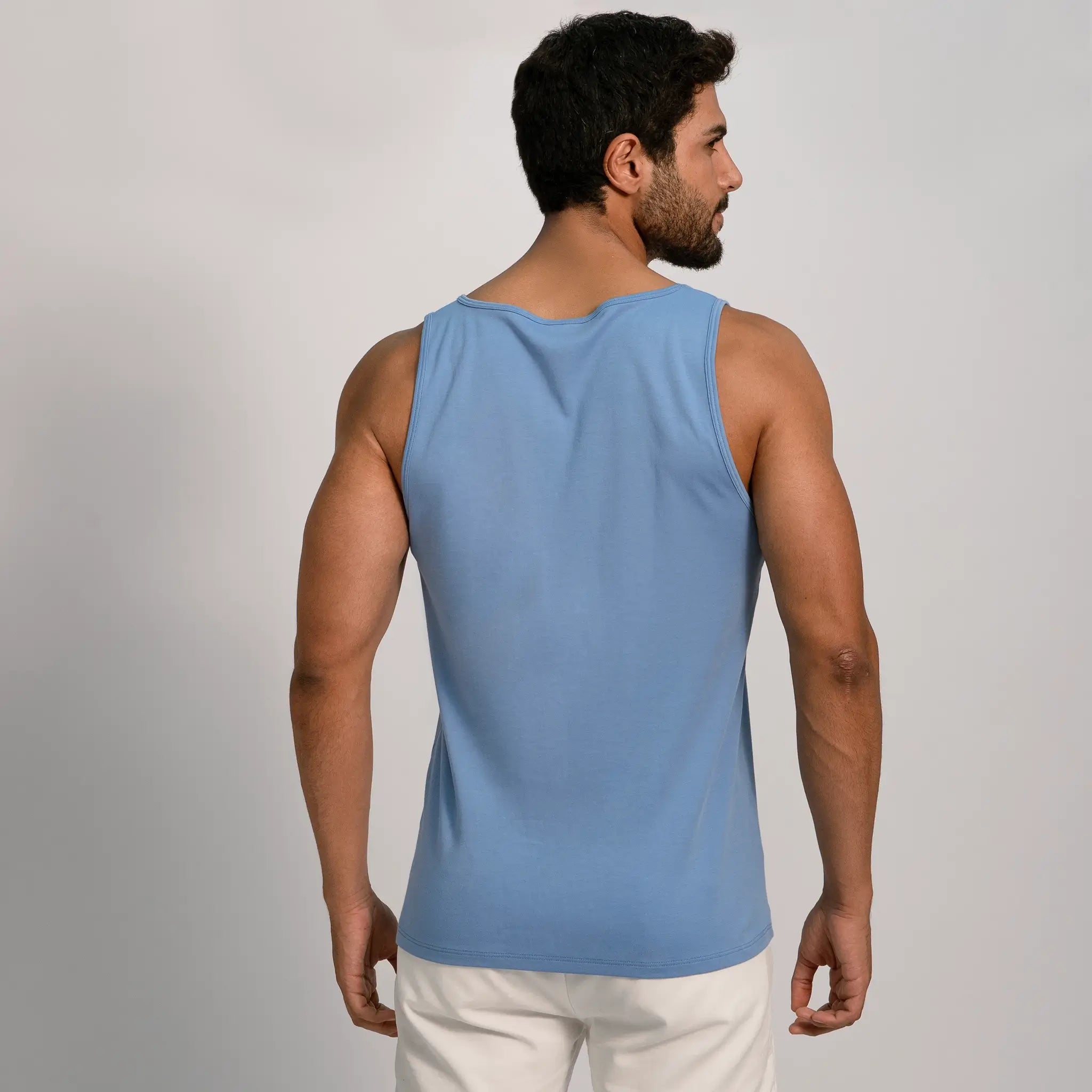 mens organic cotton fabric tank top color sky blue