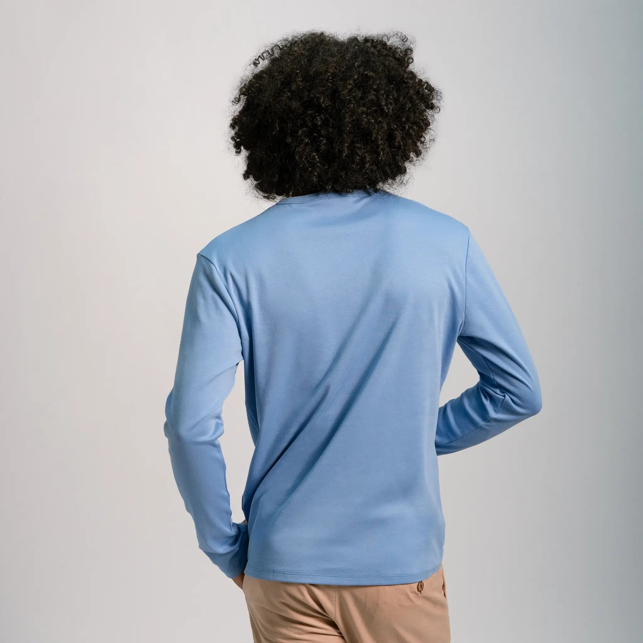 mens organic cotton fabric tshirt long sleeve color sky blue