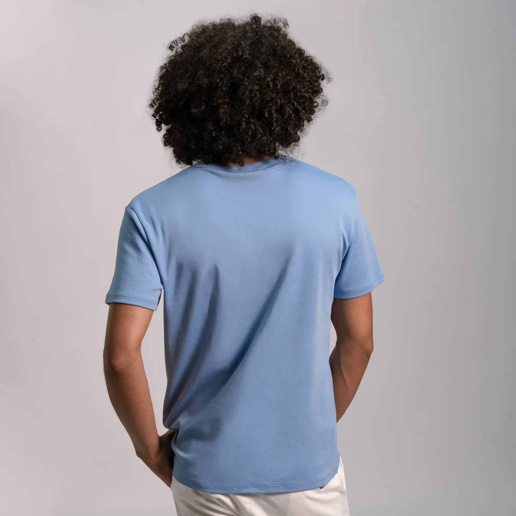 mens organic cotton fabric tshirt vneck color sky blue