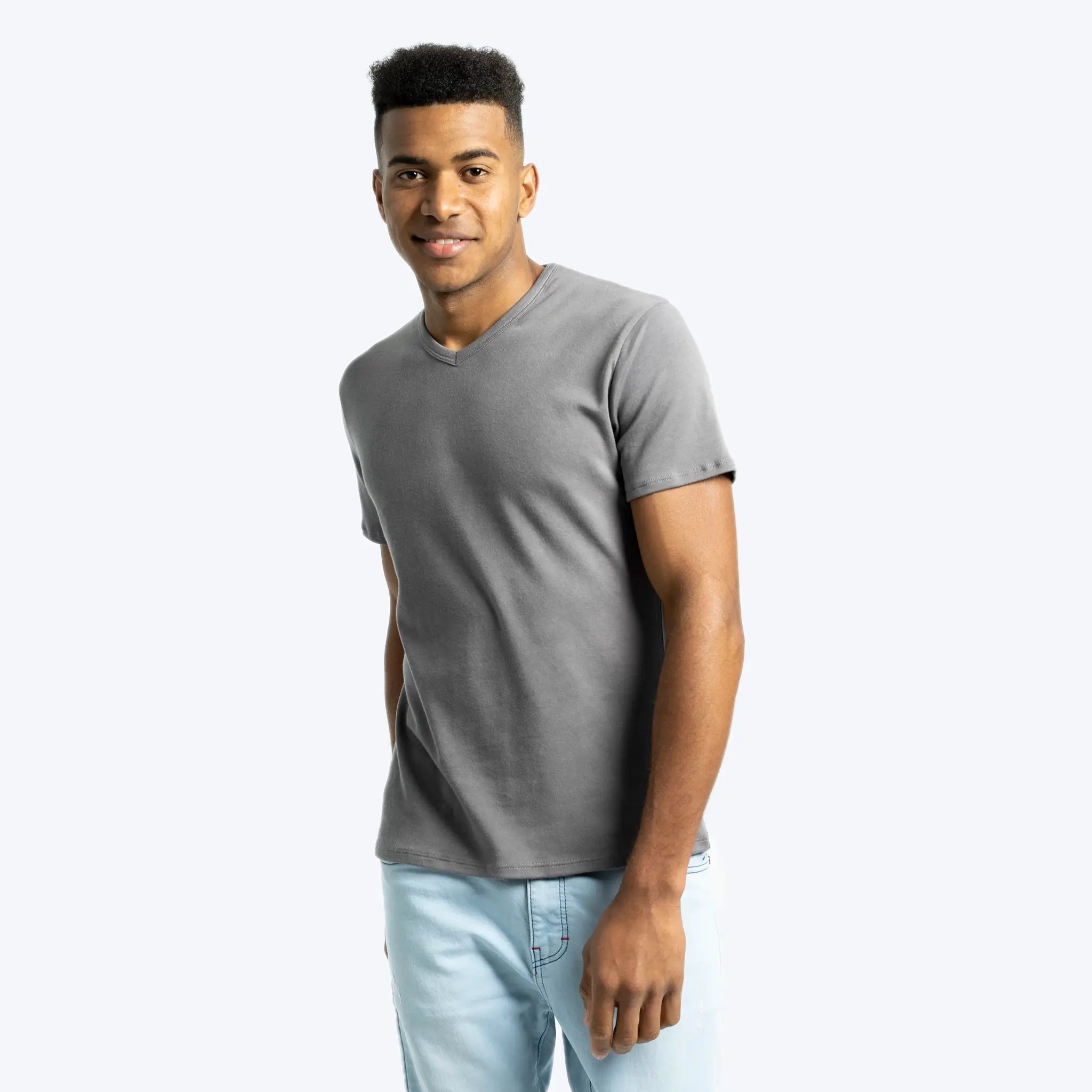 mens plain tshirt vneck color natural gray
