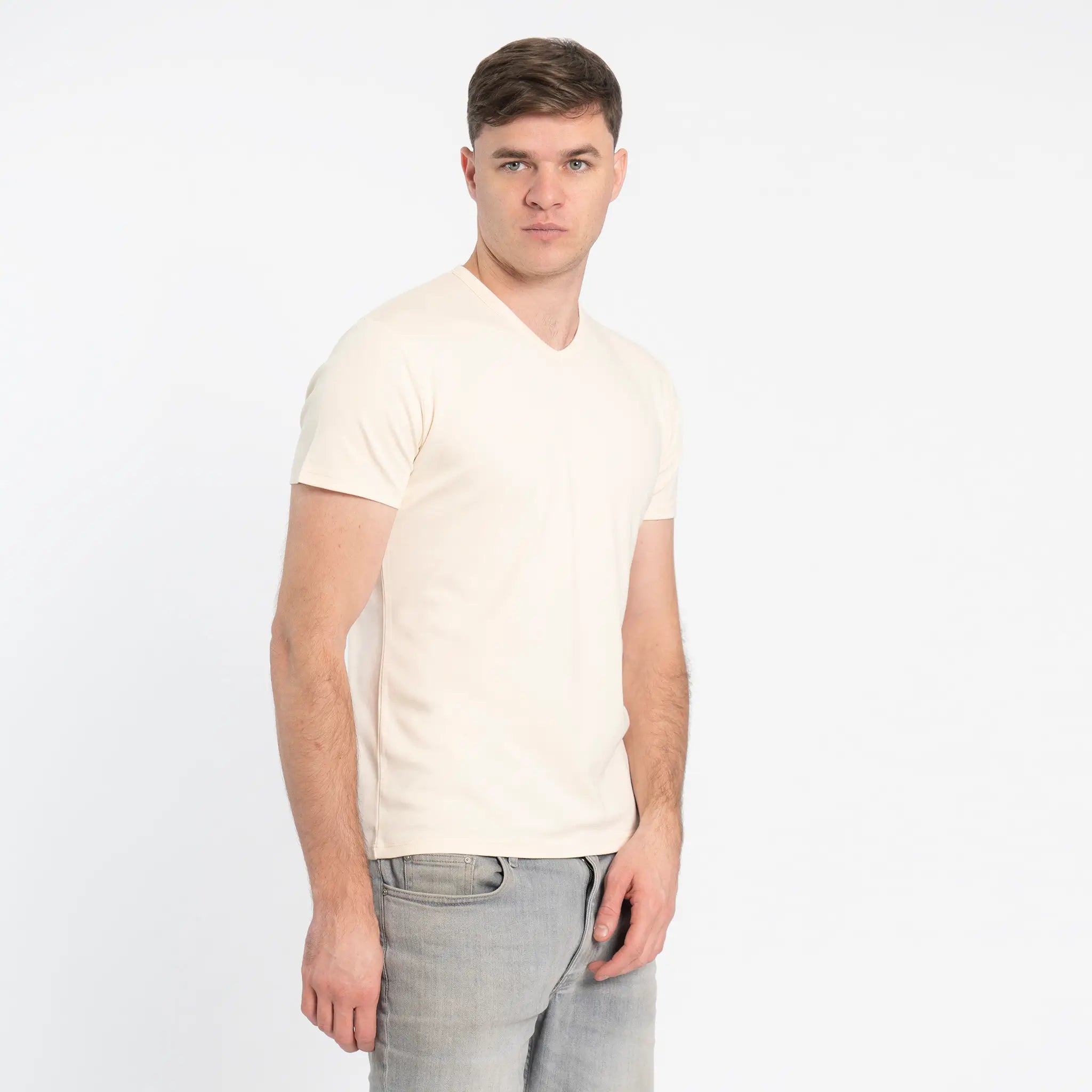 natural mens single origin tshirt vneck color Undyed