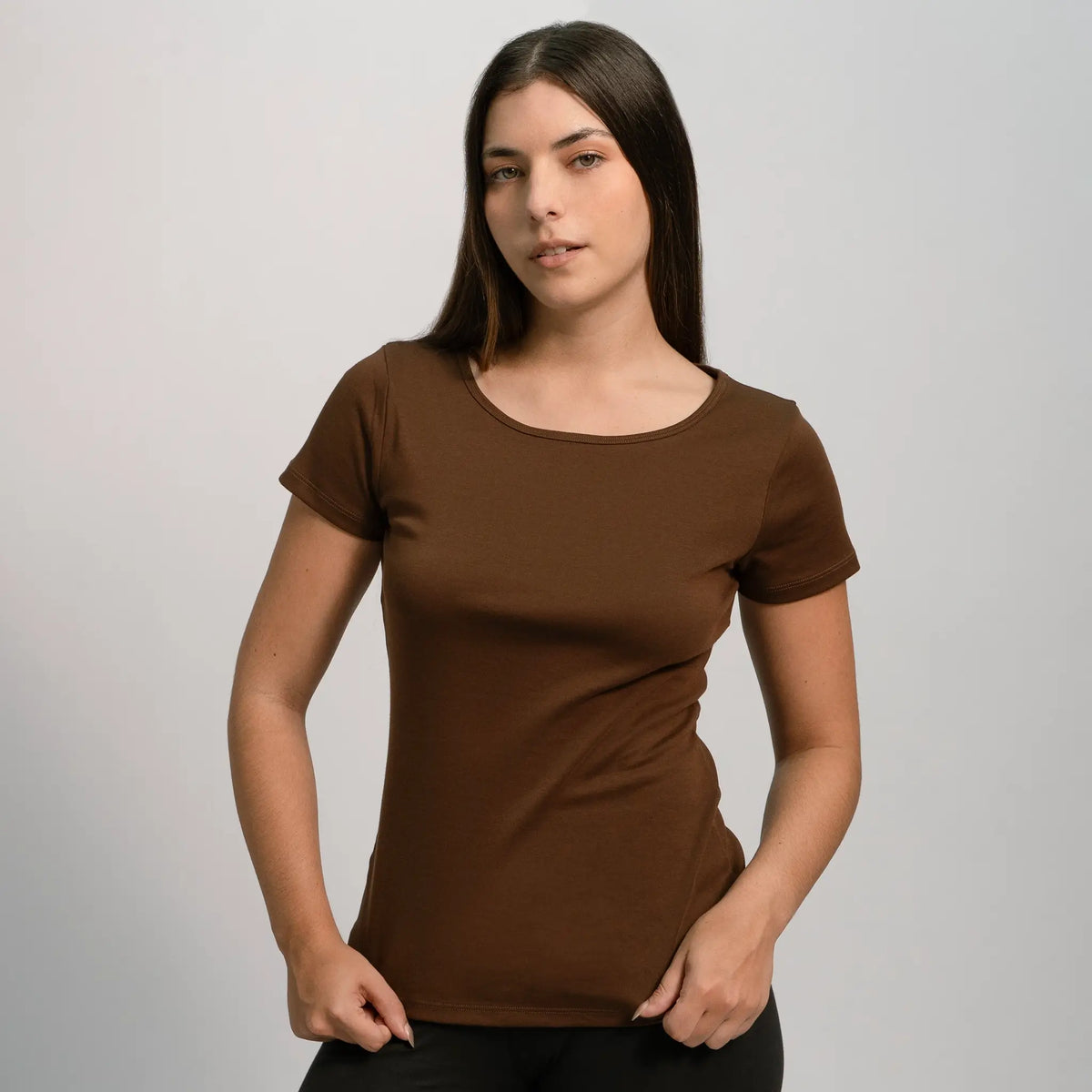 womens all natural tshirt crew neck color brown
