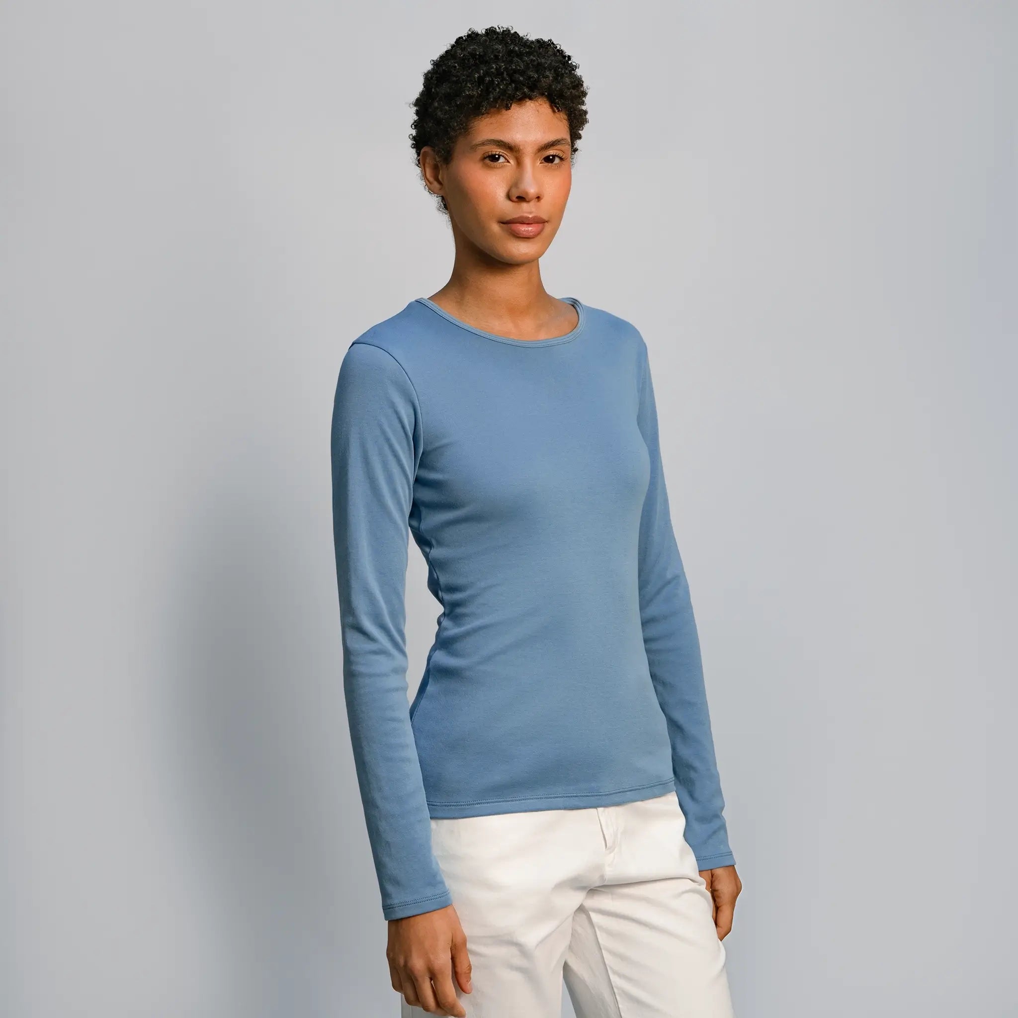 womens comfortable fit tshirt long sleeve color natural babyblue