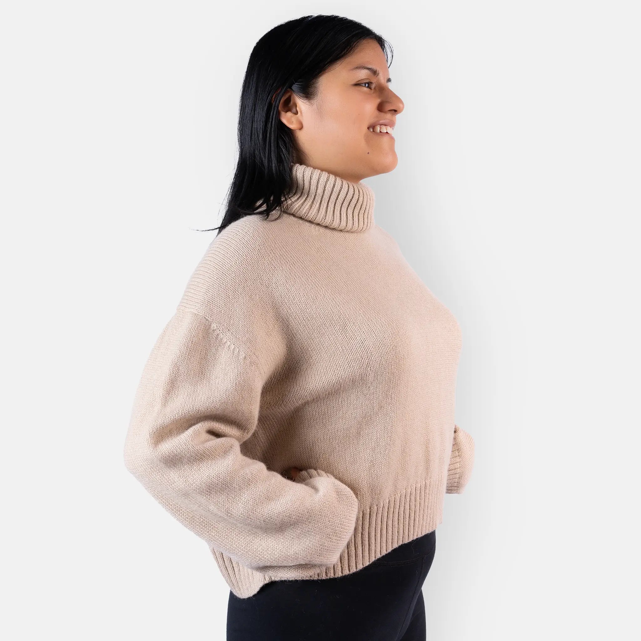 womens ecological alpaca wool turtleneck sweater color beige