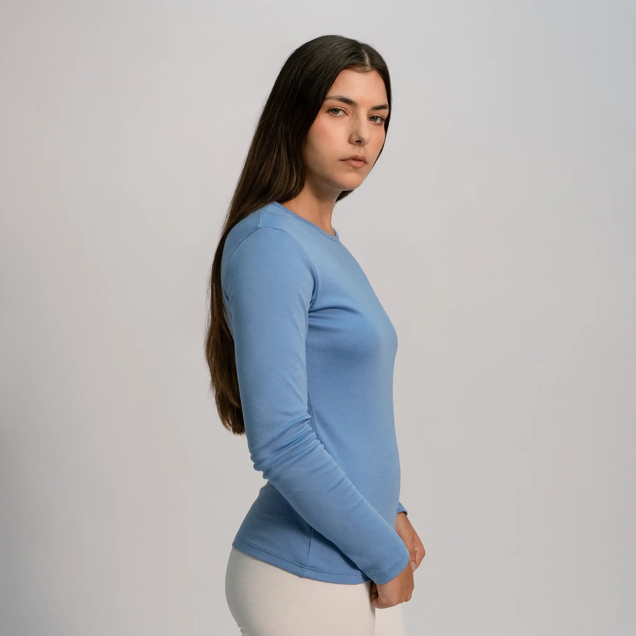 womens finest pima tshirt long sleeve color sky blue