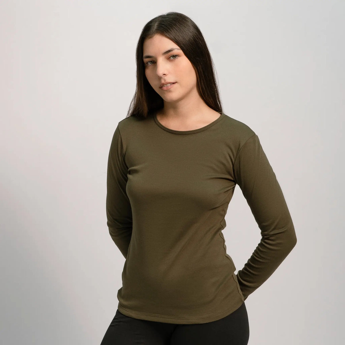womens microplastic free tshirt long sleeve color green