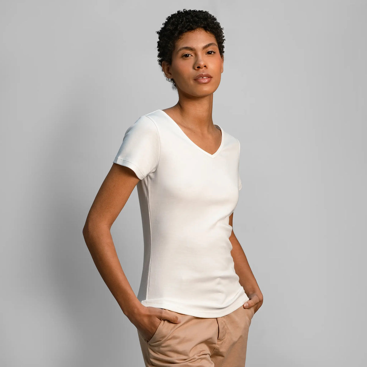 womens most comfortable tshirt vneck color white