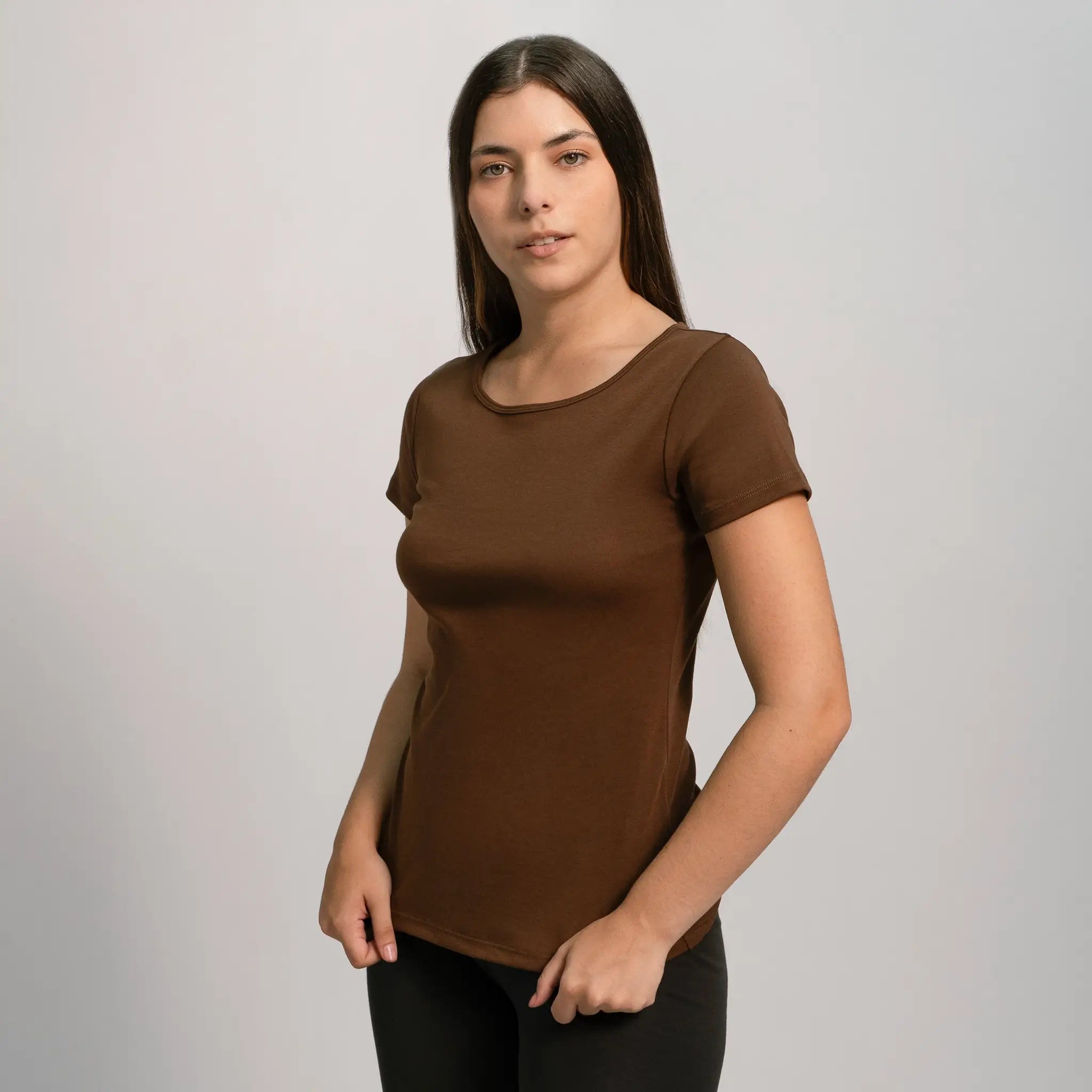 womens natural fiber tshirt crew neck color brown