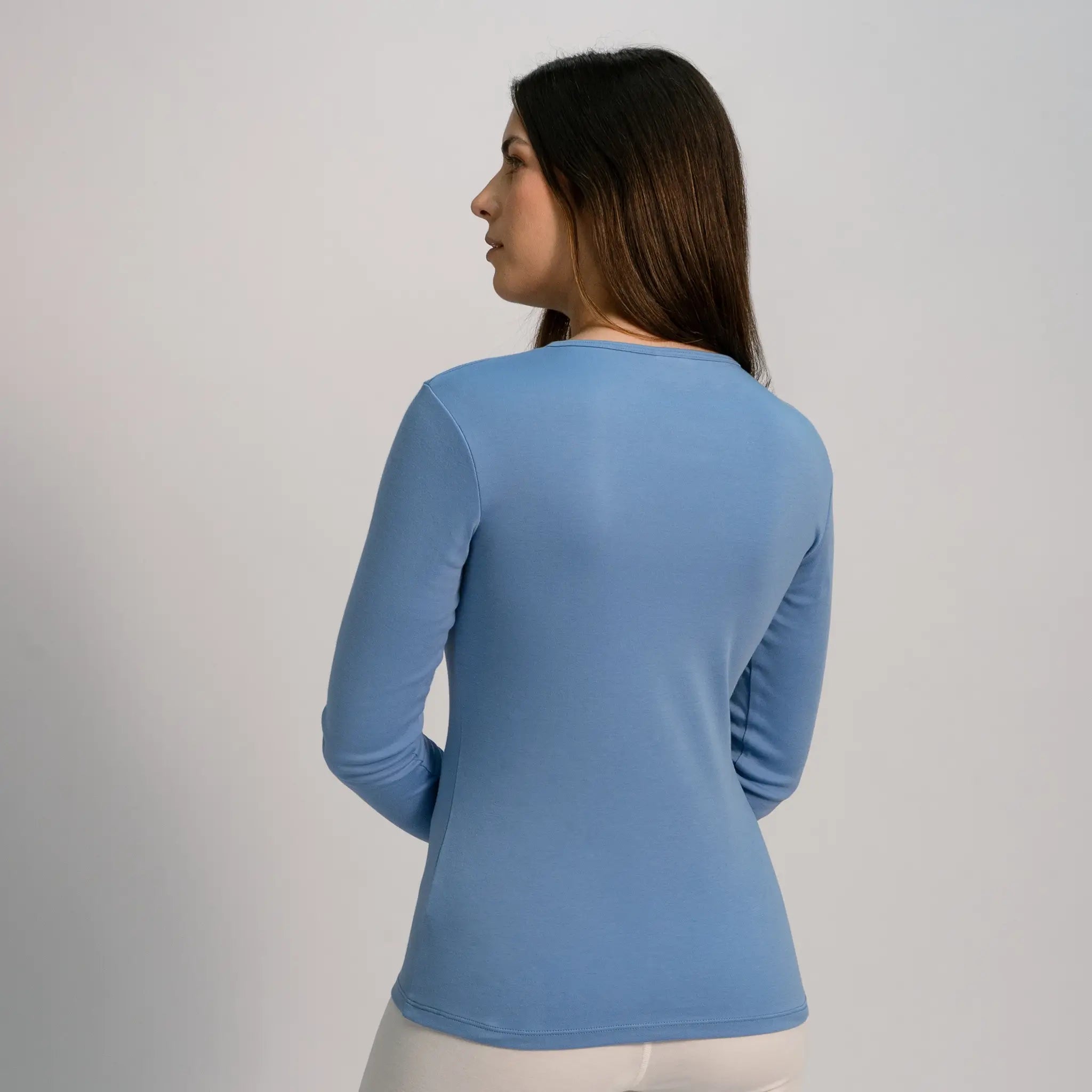 womens natural fiber tshirt long sleeve color sky blue