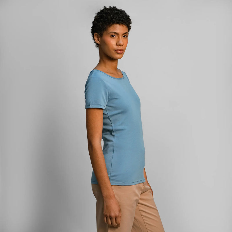 womens organic cotton fabric tshirt crew neck color natural babyblue