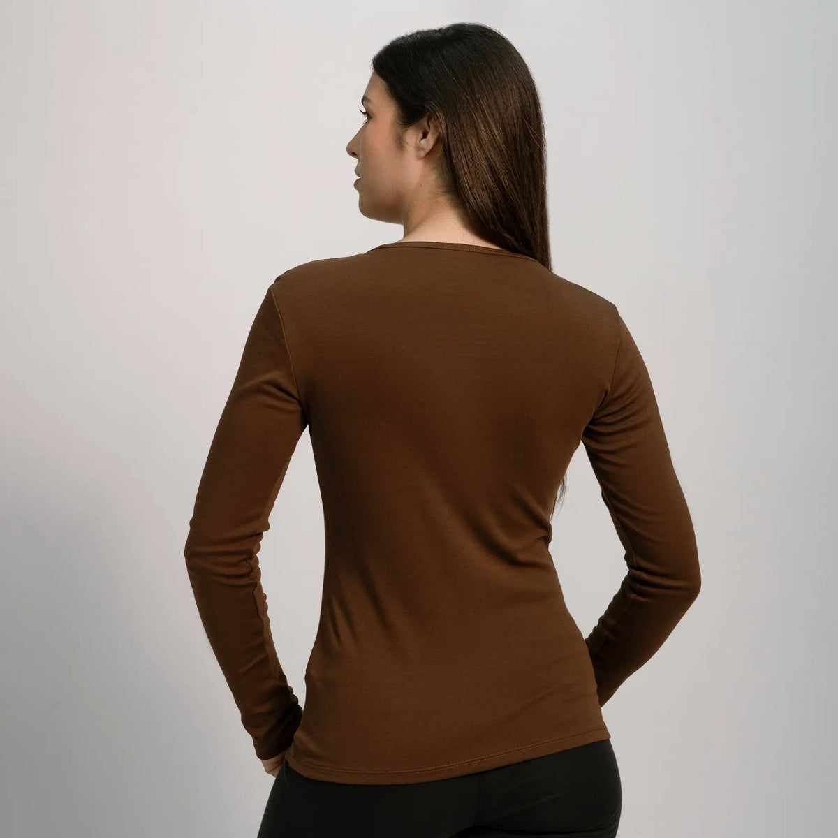 womens organic cotton fabric tshirt long sleeve color brown