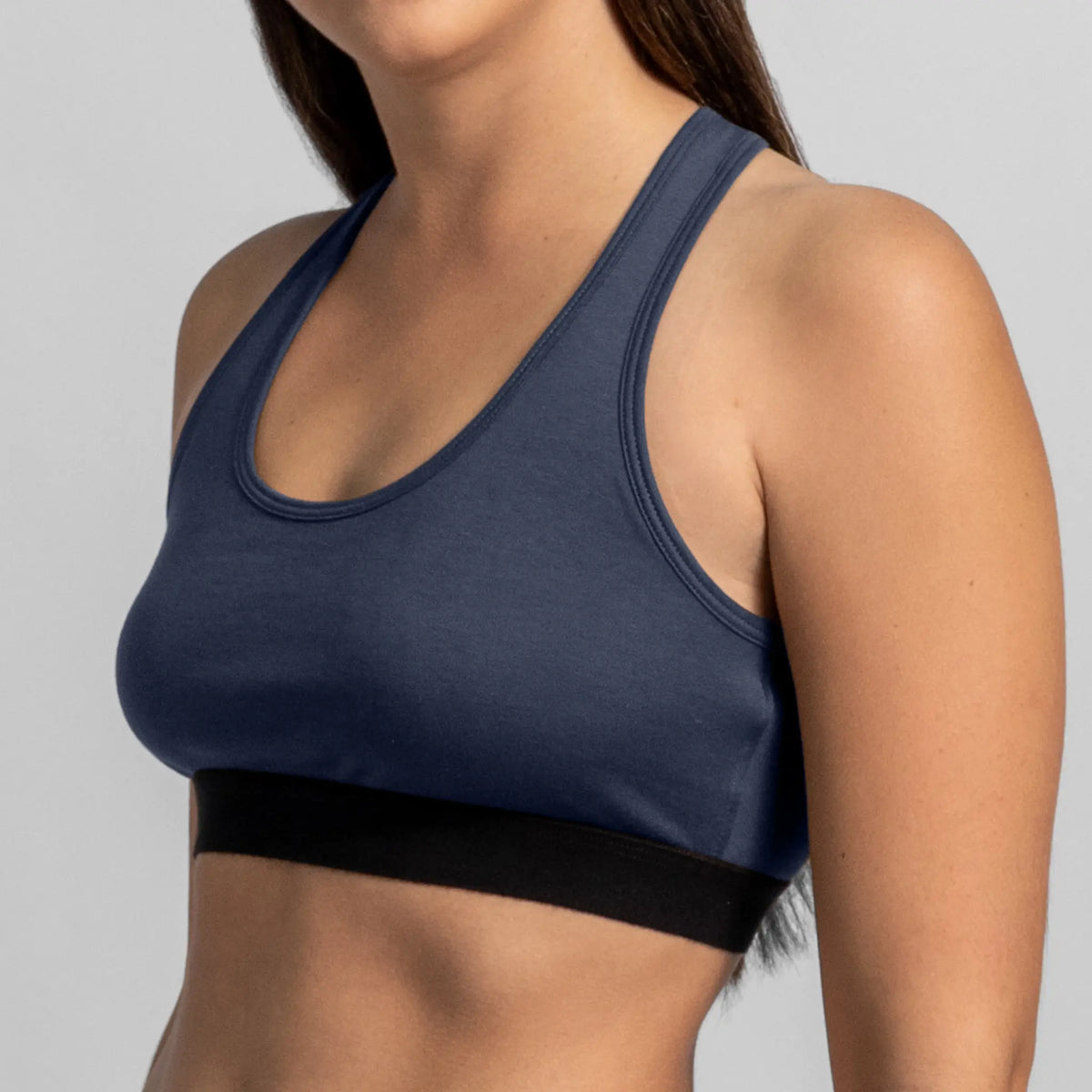 womens organic cotton sports bra color navy blue