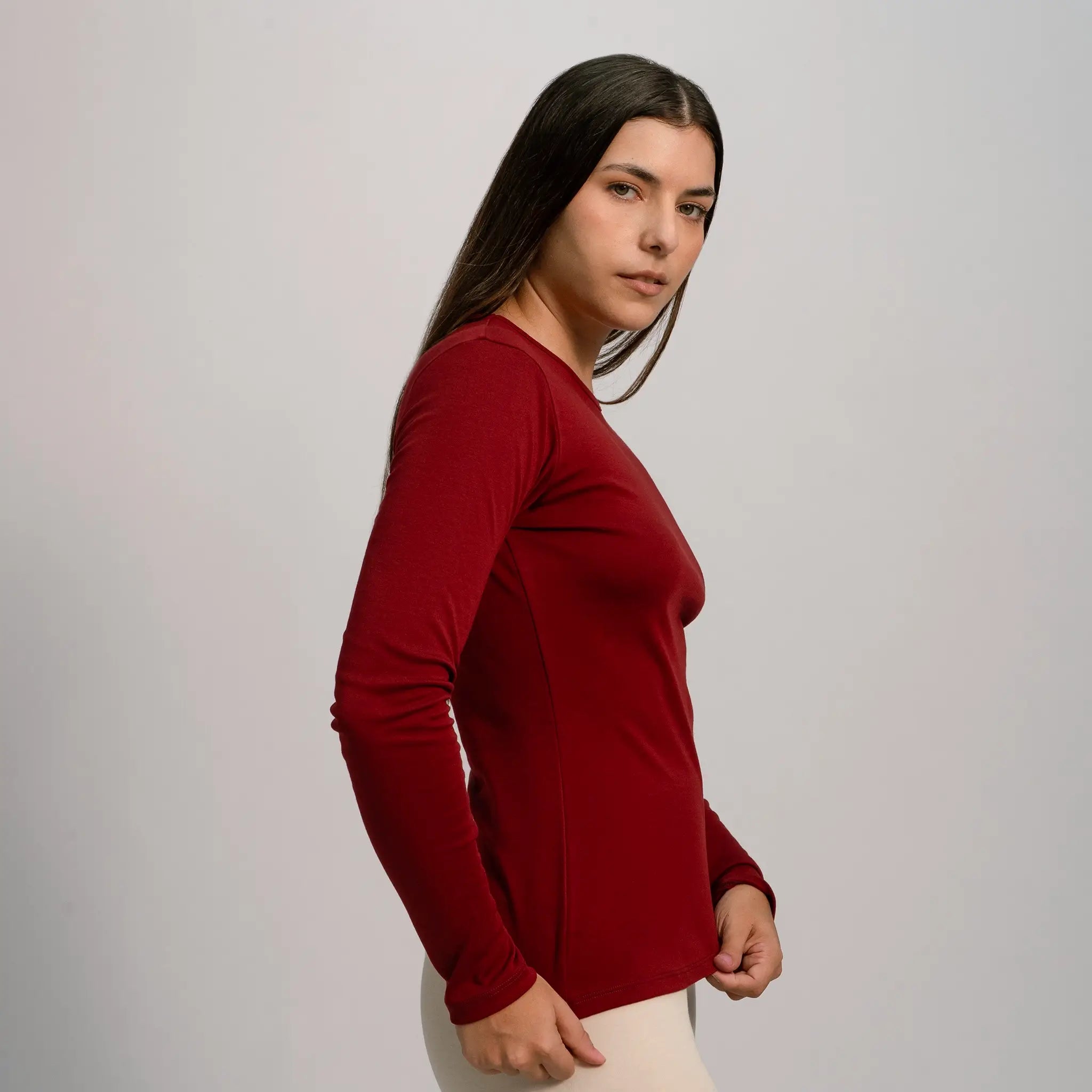 womens organic cotton tshirt long sleeve color maroon