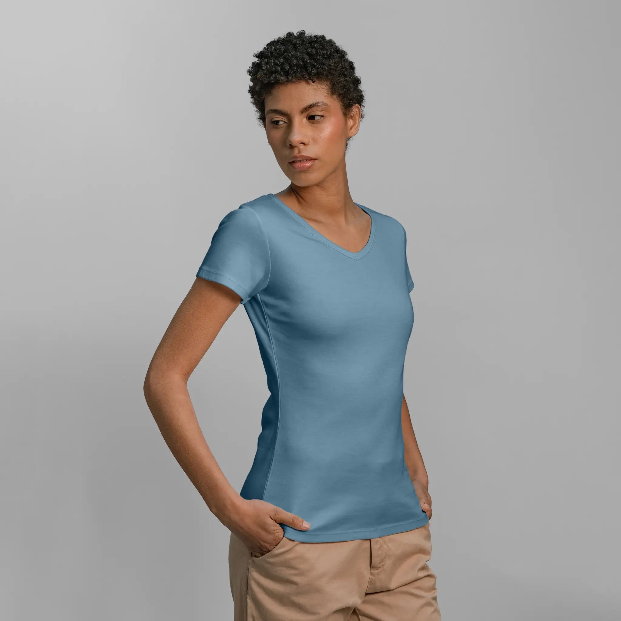 womens organic cotton tshirt vneck color natural babyblue
