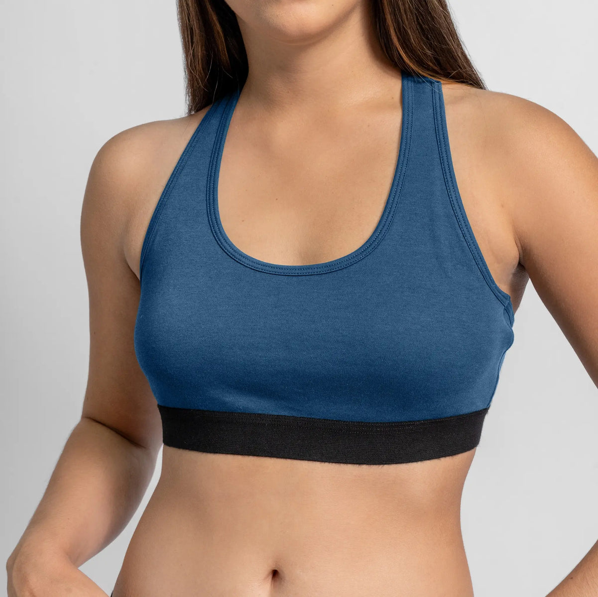 womens pima cotton sports bra color natural blue