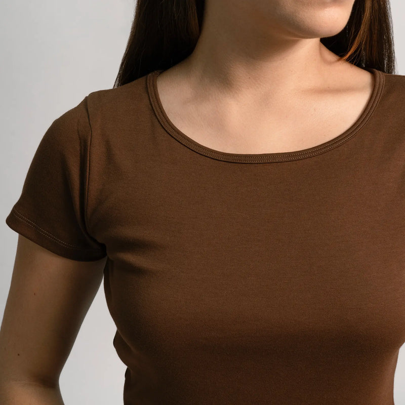 womens sustainable brand tshirt crew neck color brown