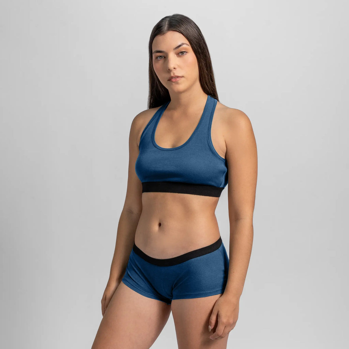 womens sustainable clothing sports bra color natural blue