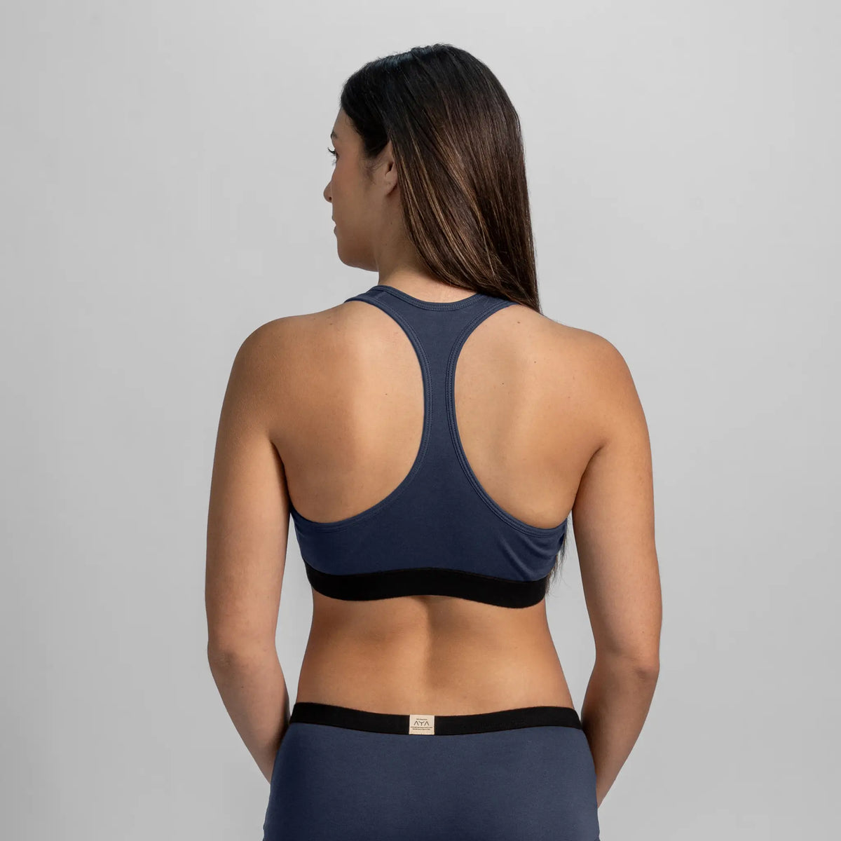 womens sustainable sports bra color navy blue