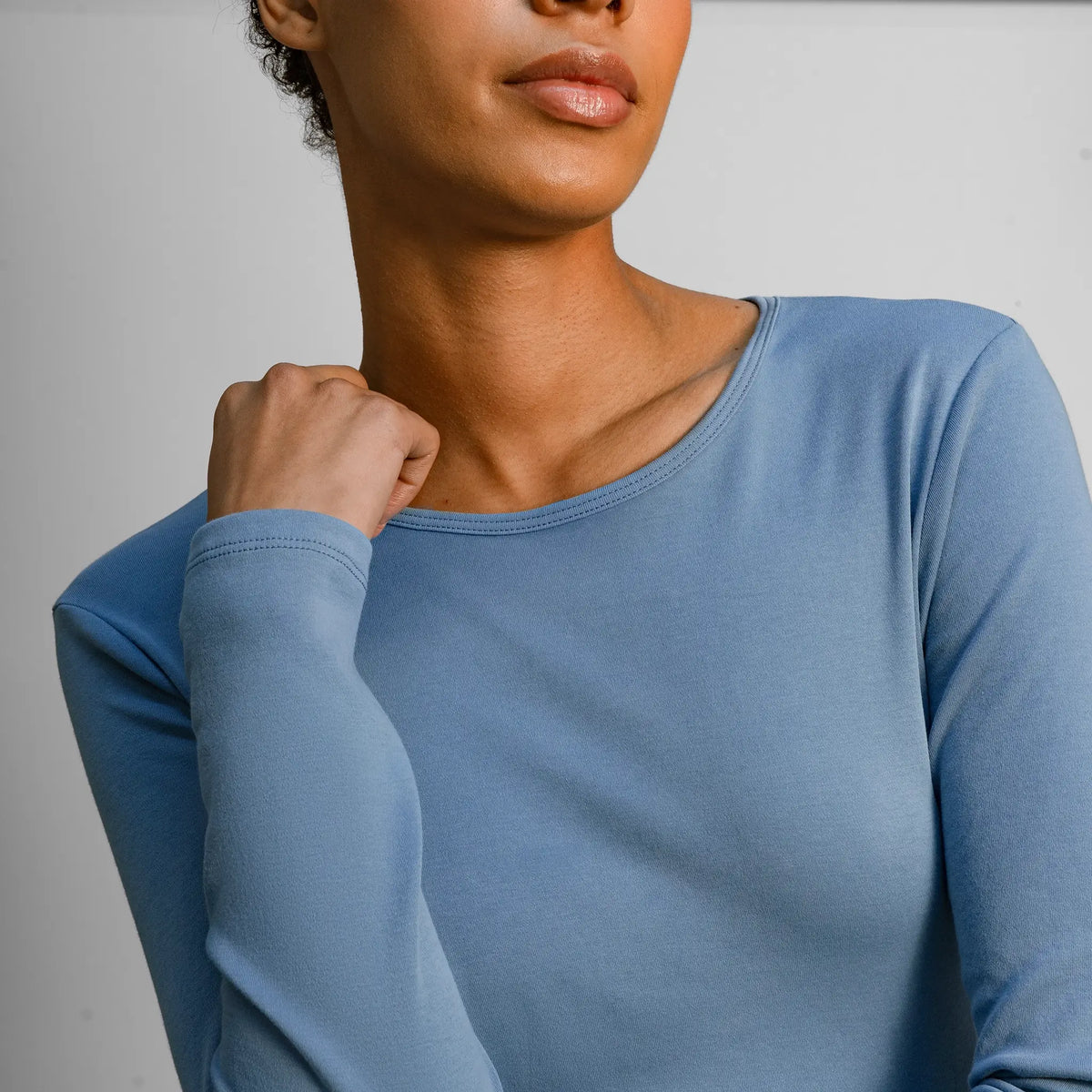 womens ultra soft tshirt long sleeve color natural babyblue