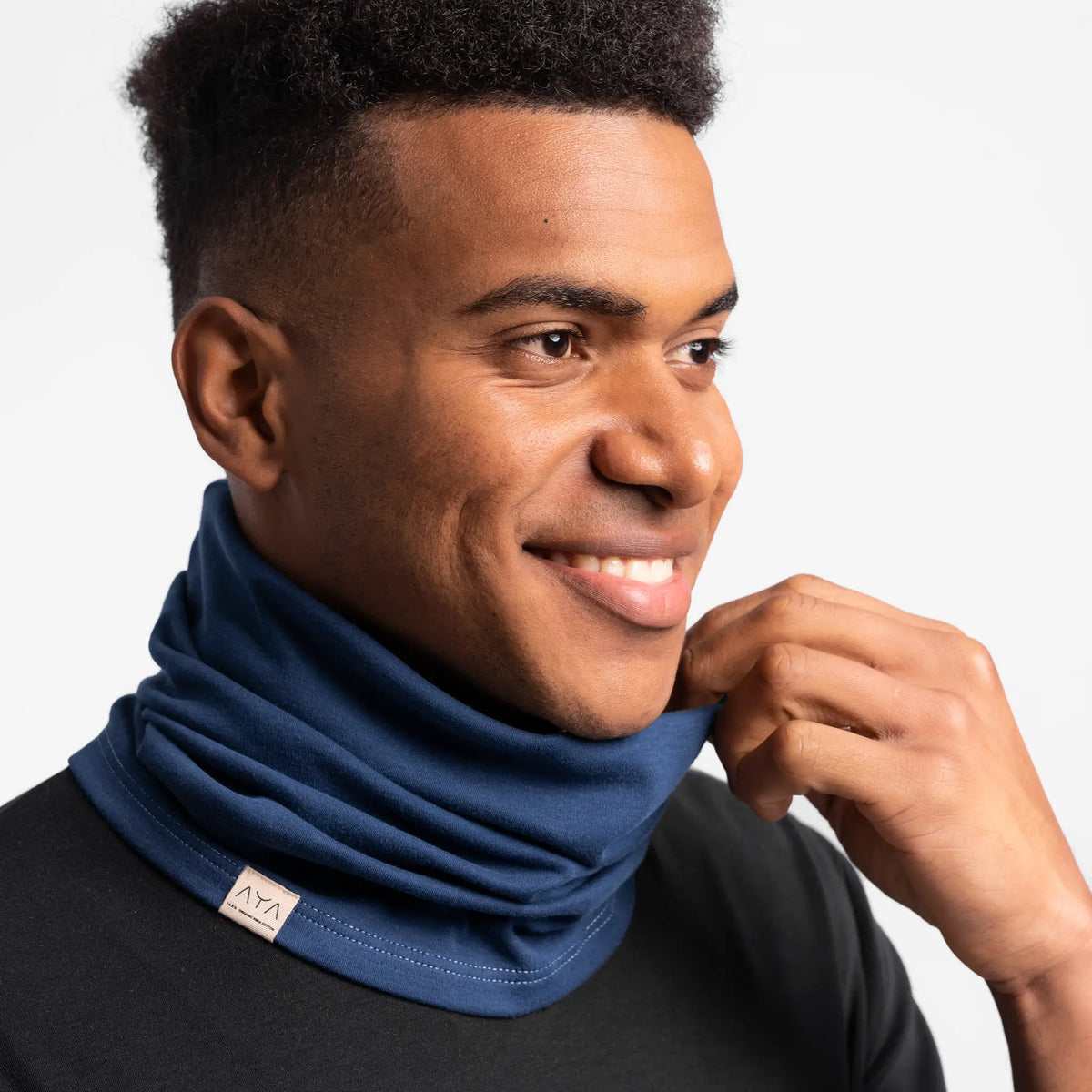 unisex smooth pima cotton brand neck gaiter color natural blue