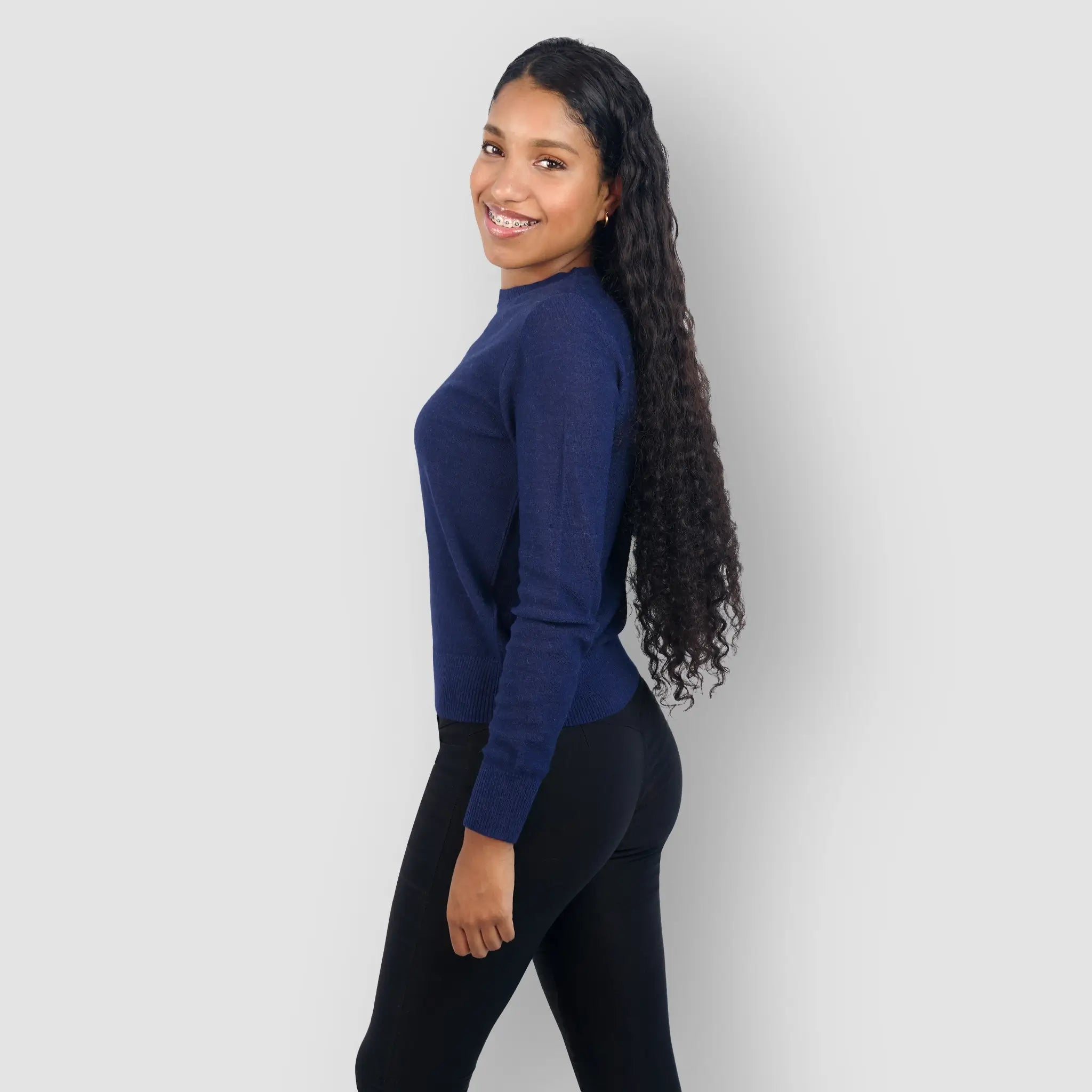 womens comfortable alpaca sweater color navy blue