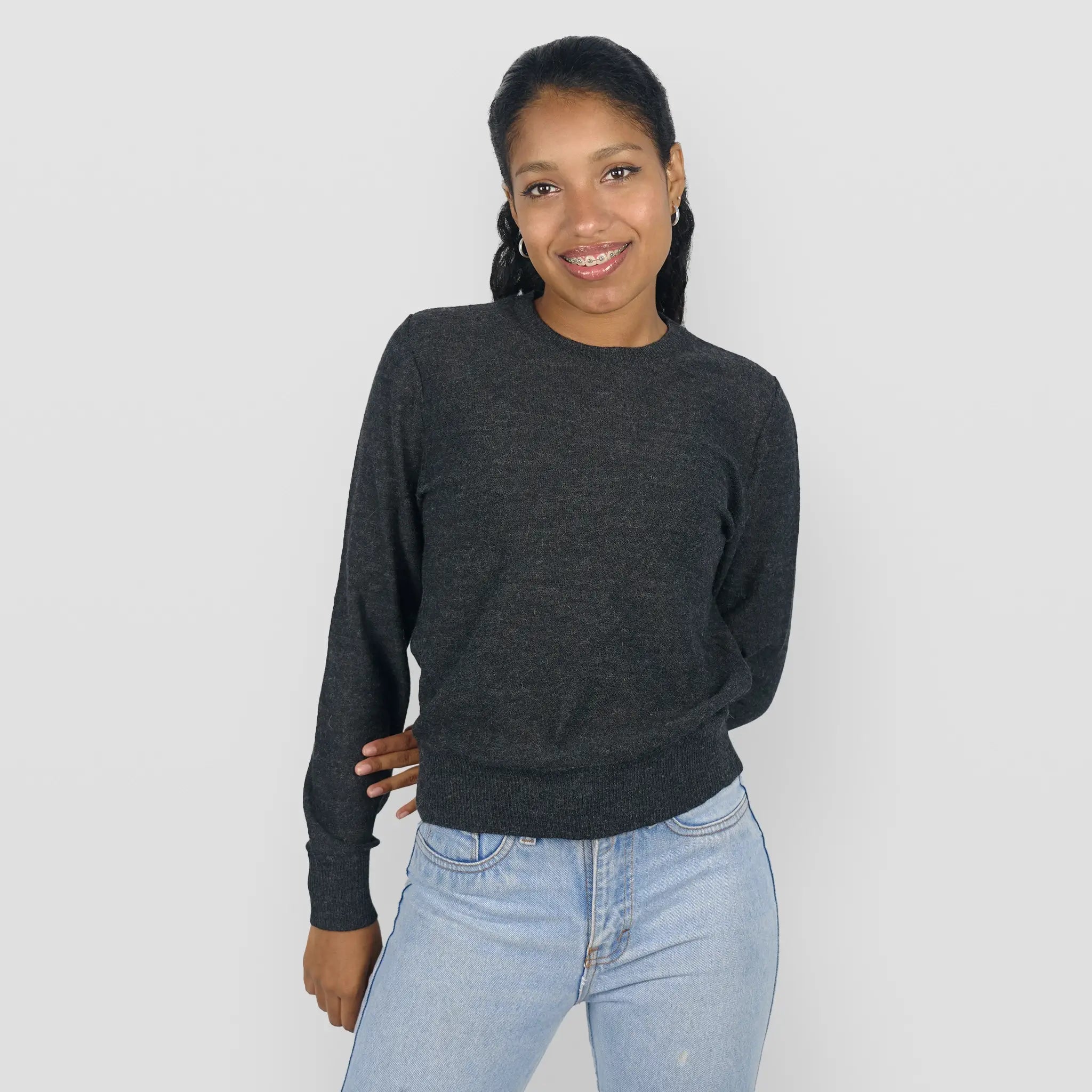 womens conscious alpaca sweater color dark gray