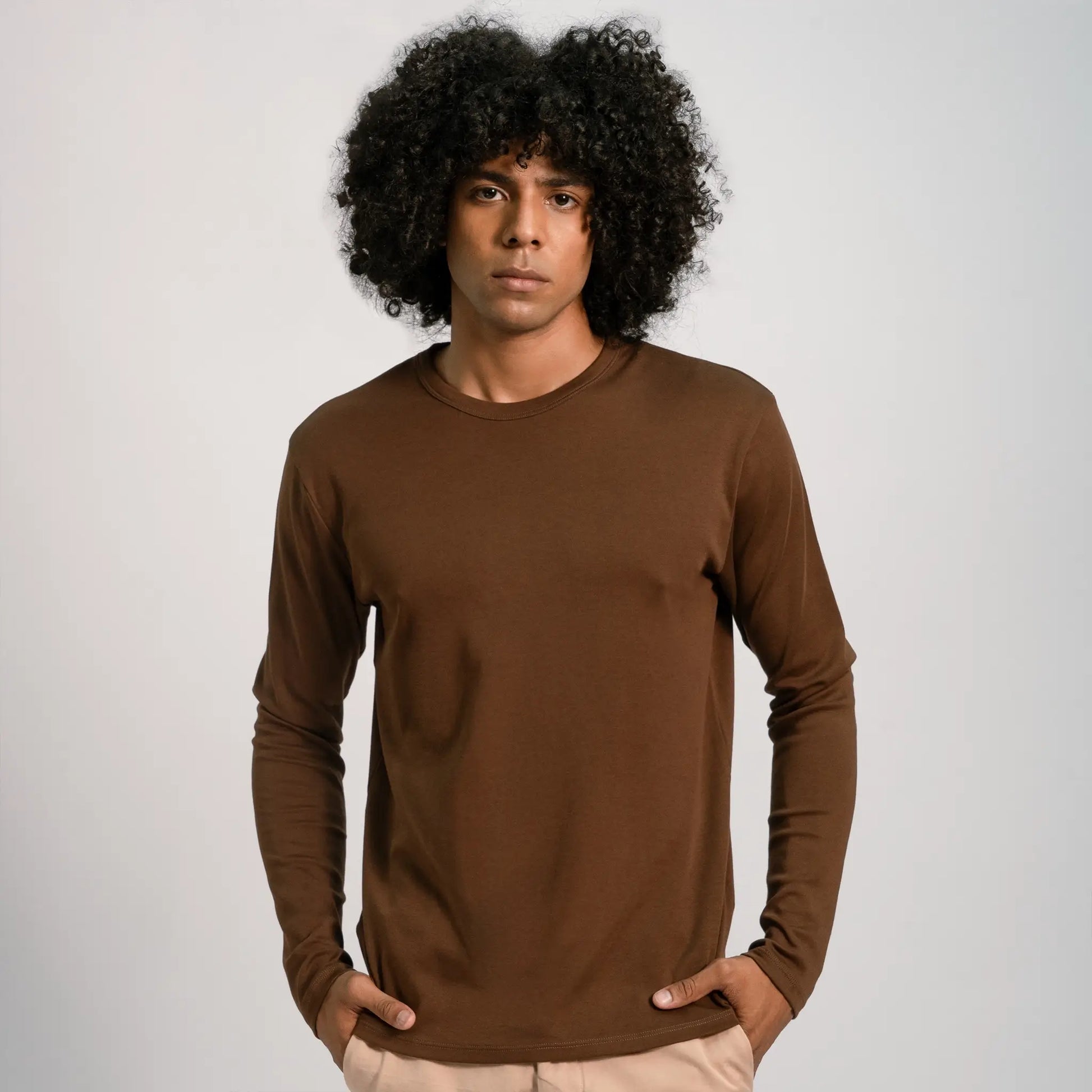 mens all natural tshirt long sleeve color brown