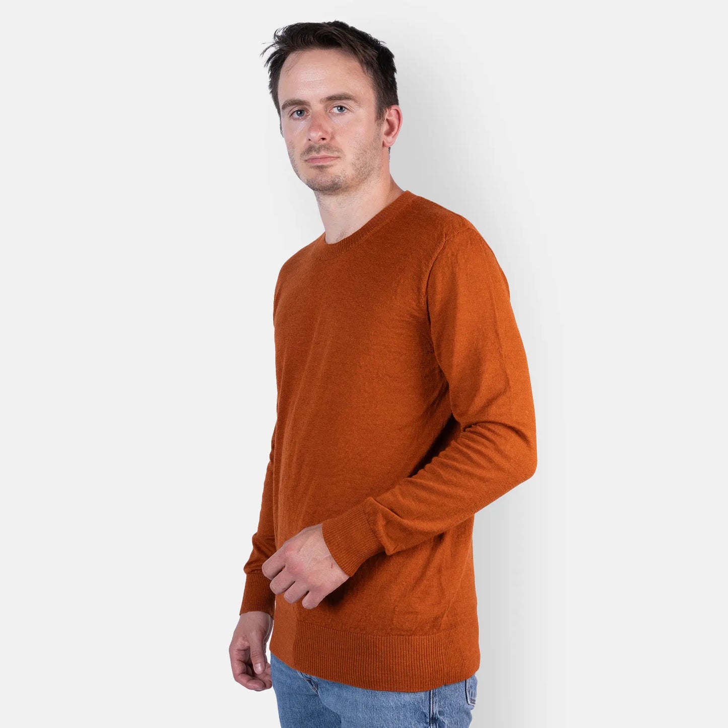 mens alpaca wool sweater best active color rusty orange