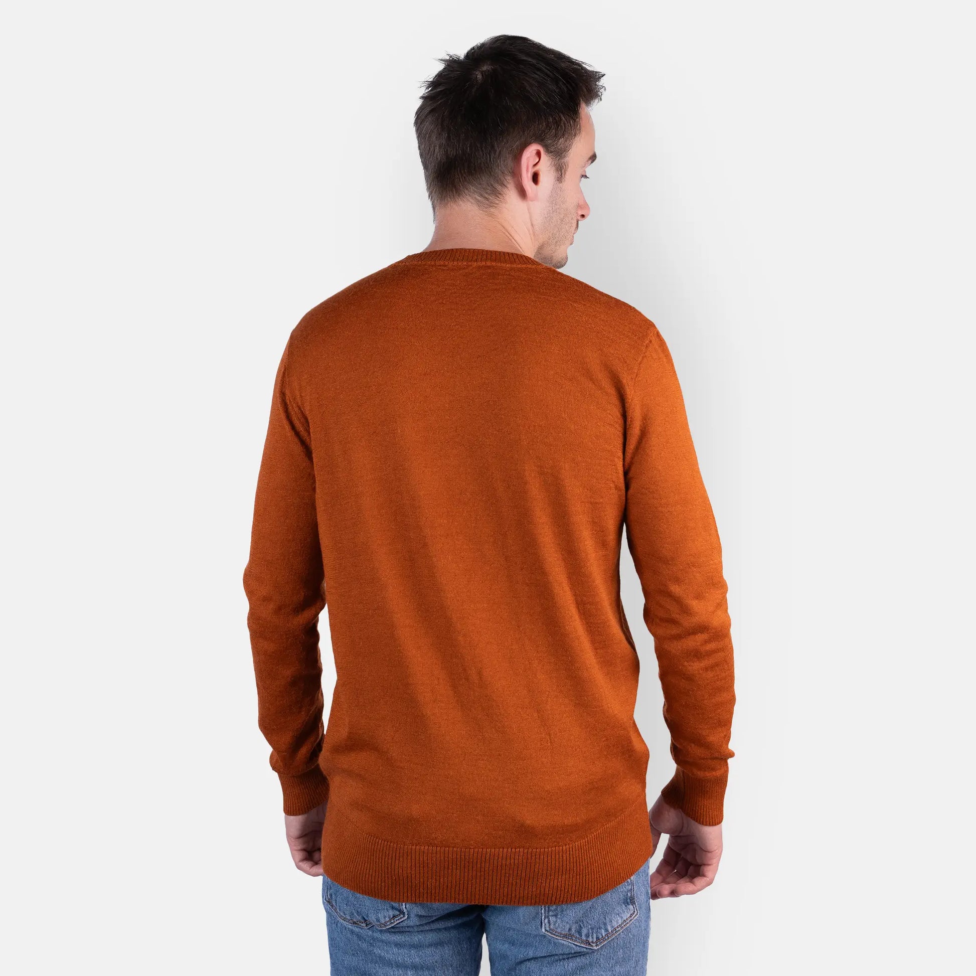 mens alpaca wool sweater breathable color rusty orange