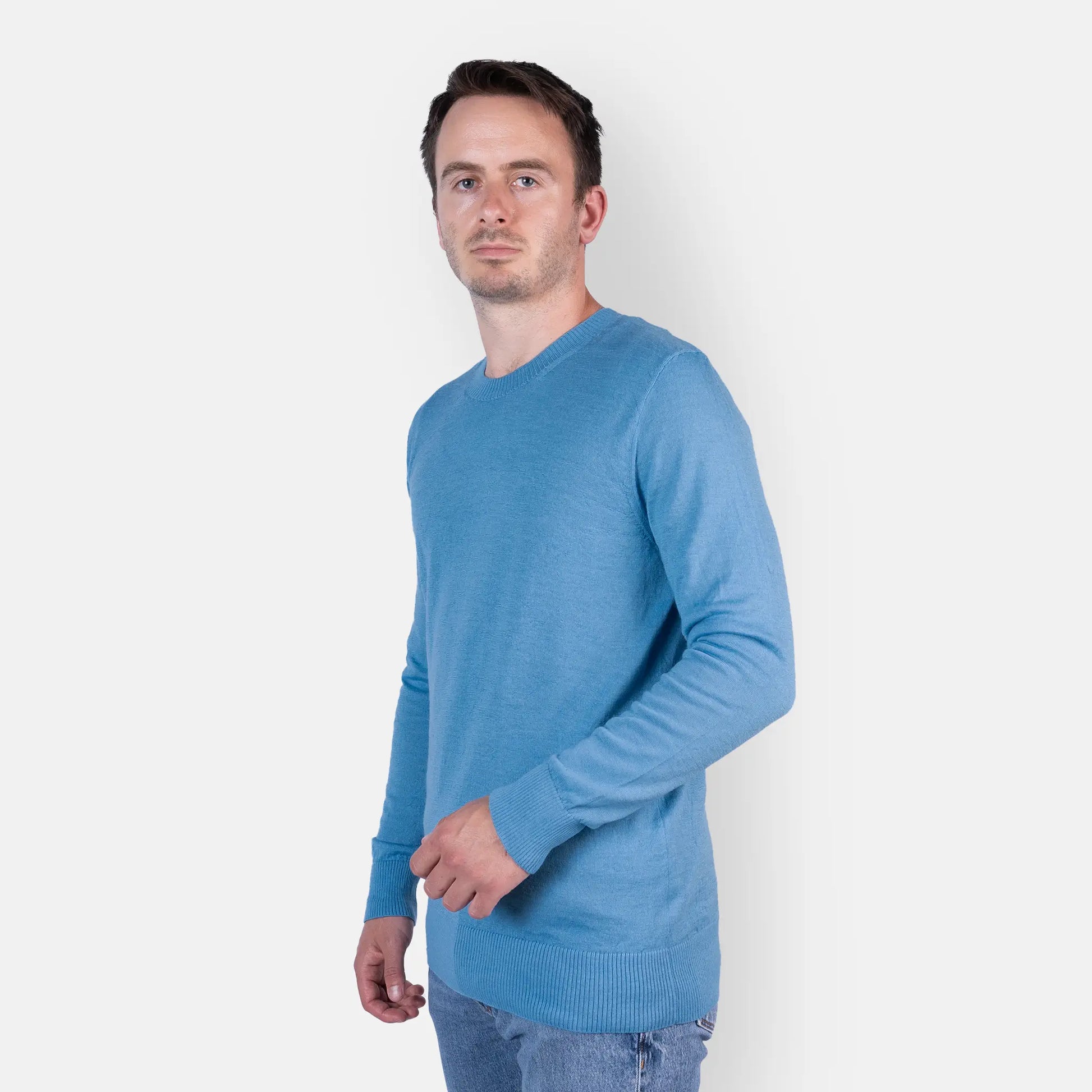 mens alpaca wool sweater comfortable fit color skyblue