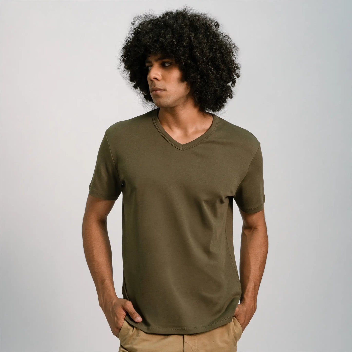 mens biodegradable tshirt vneck color green