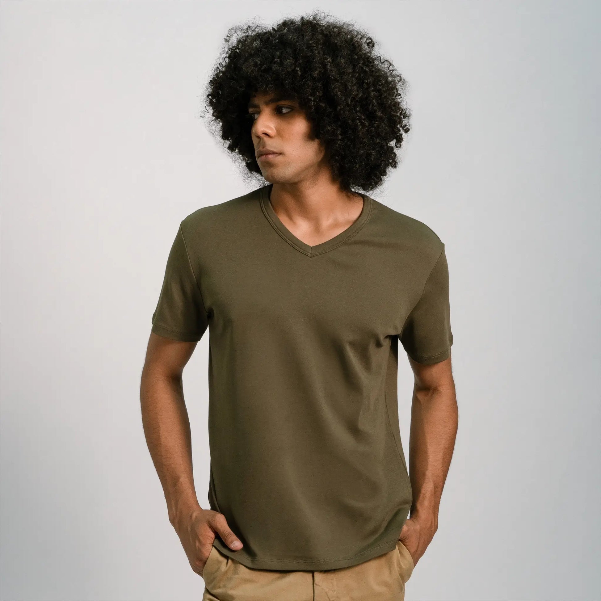 mens biodegradable tshirt vneck color green