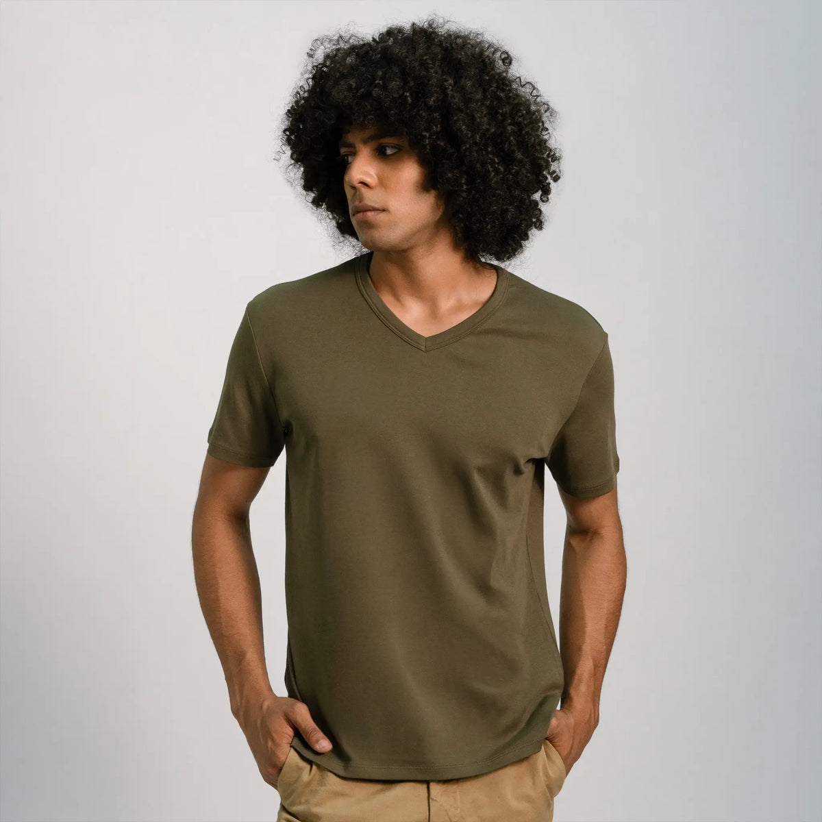 mens biodegradable tshirt vneck color green