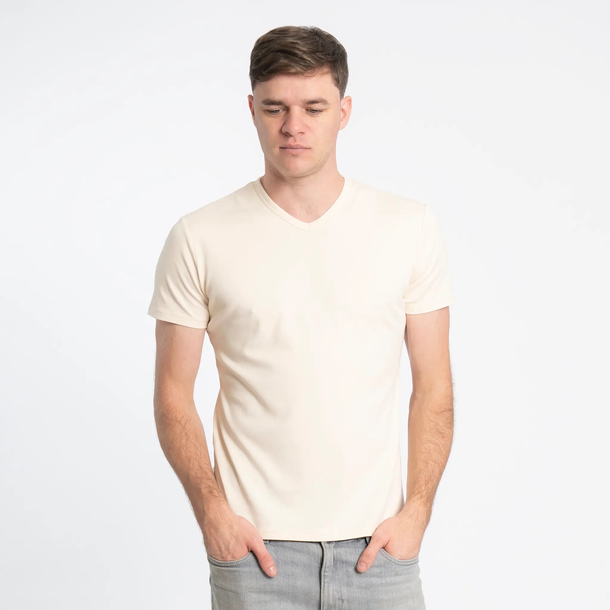 natural mens comfortable tshirt vneck color Undyed