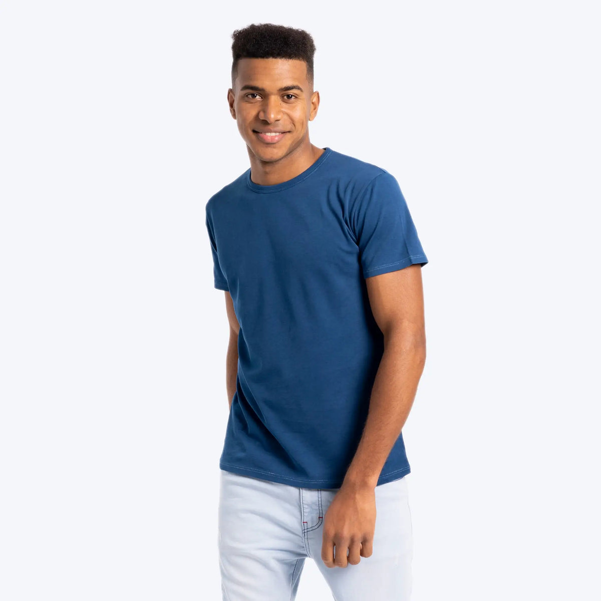mens eco friendly tshirt crew neck color natural blue