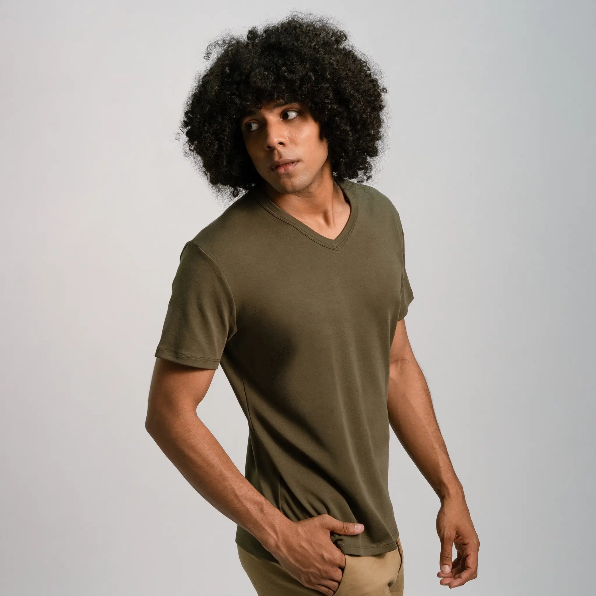 mens eco friendly tshirt vneck color green