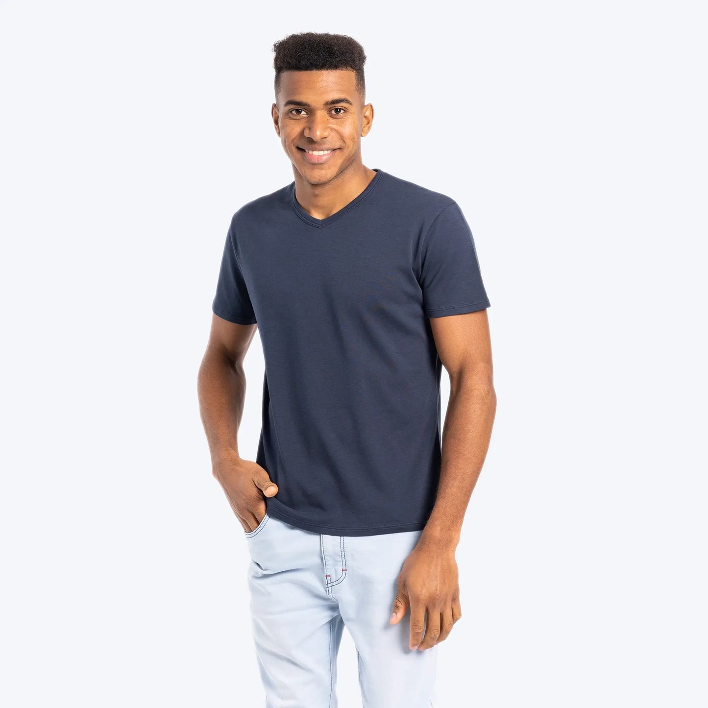 mens eco friendly tshirt vneck color navy blue