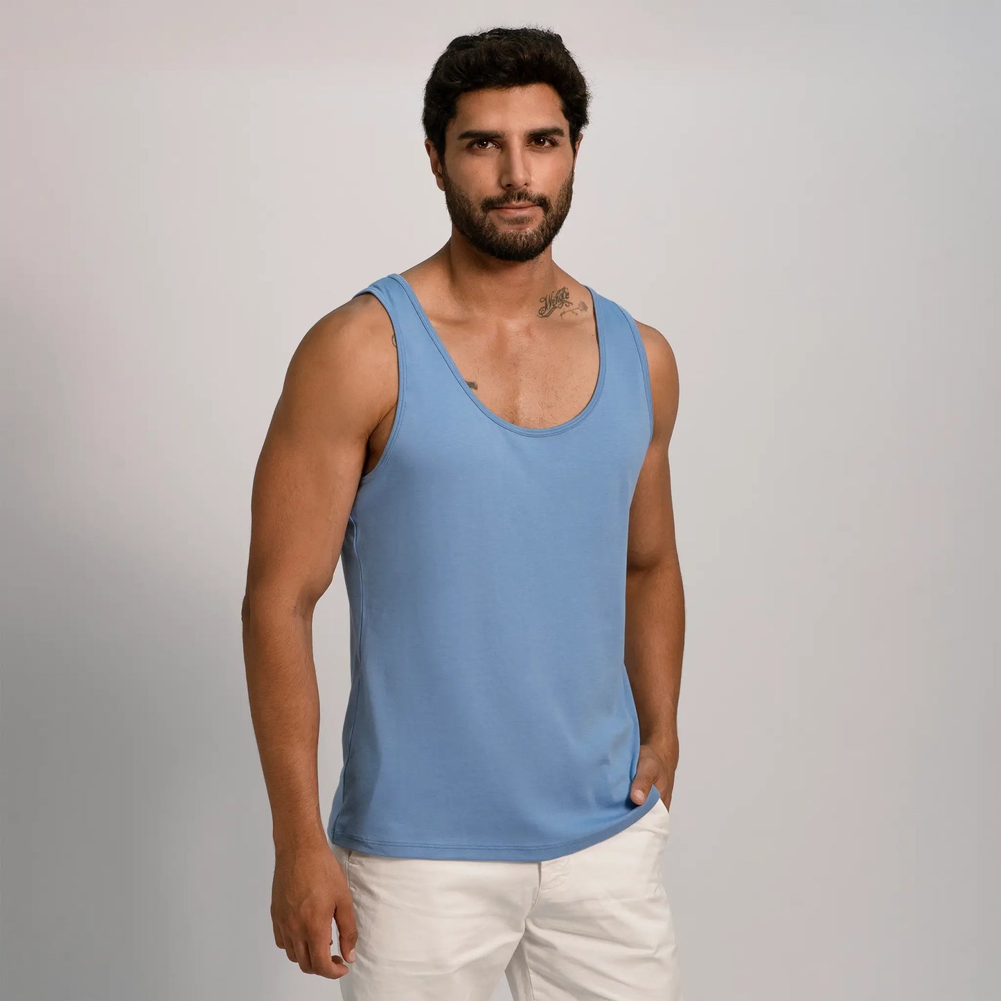 mens finest pima tank top color sky blue