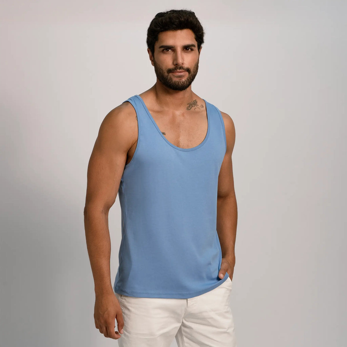 mens finest pima tank top color sky blue