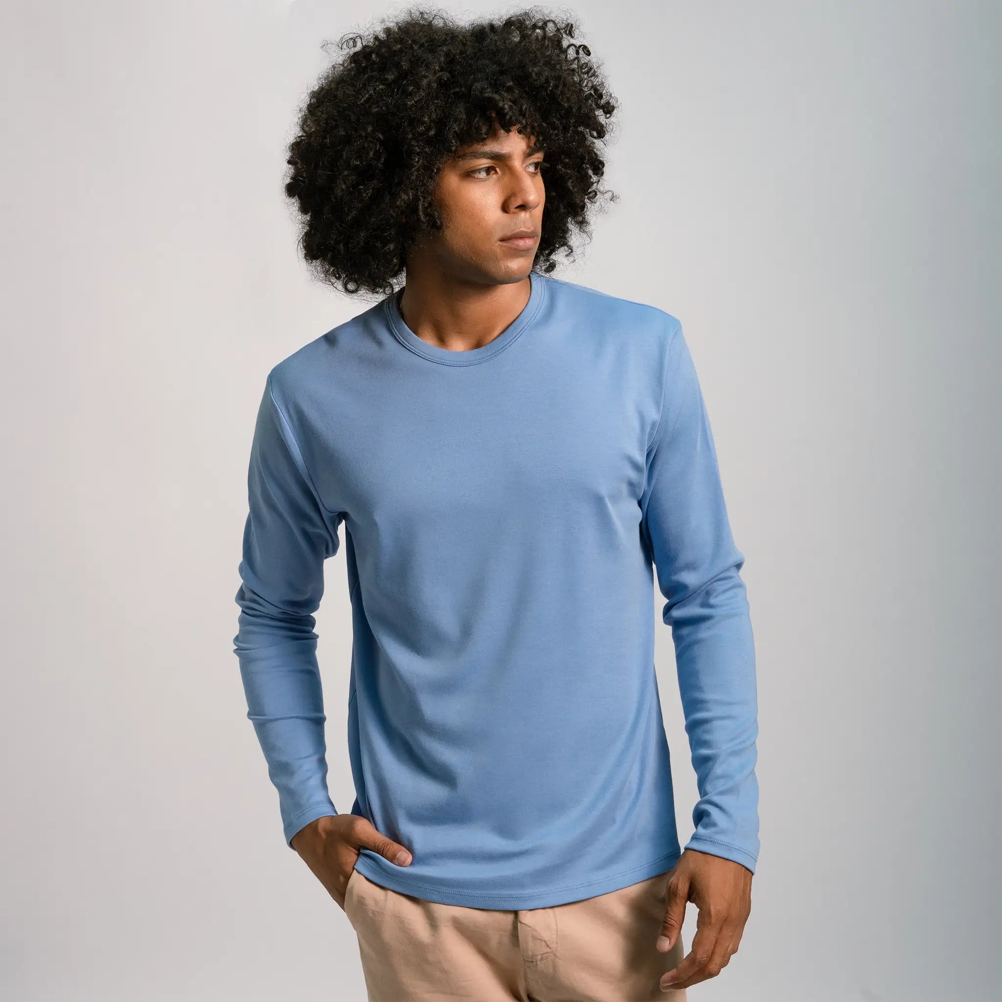 mens finest pima tshirt long sleeve color sky blue