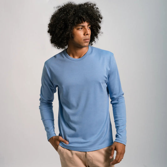 mens finest pima tshirt long sleeve color sky blue