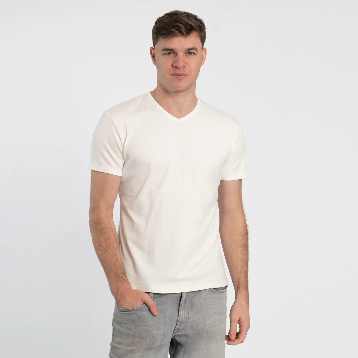 mens finest pima tshirt vneck color white
