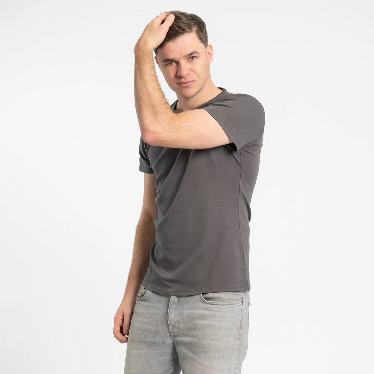 mens low impact dye tshirt crew neck color gray